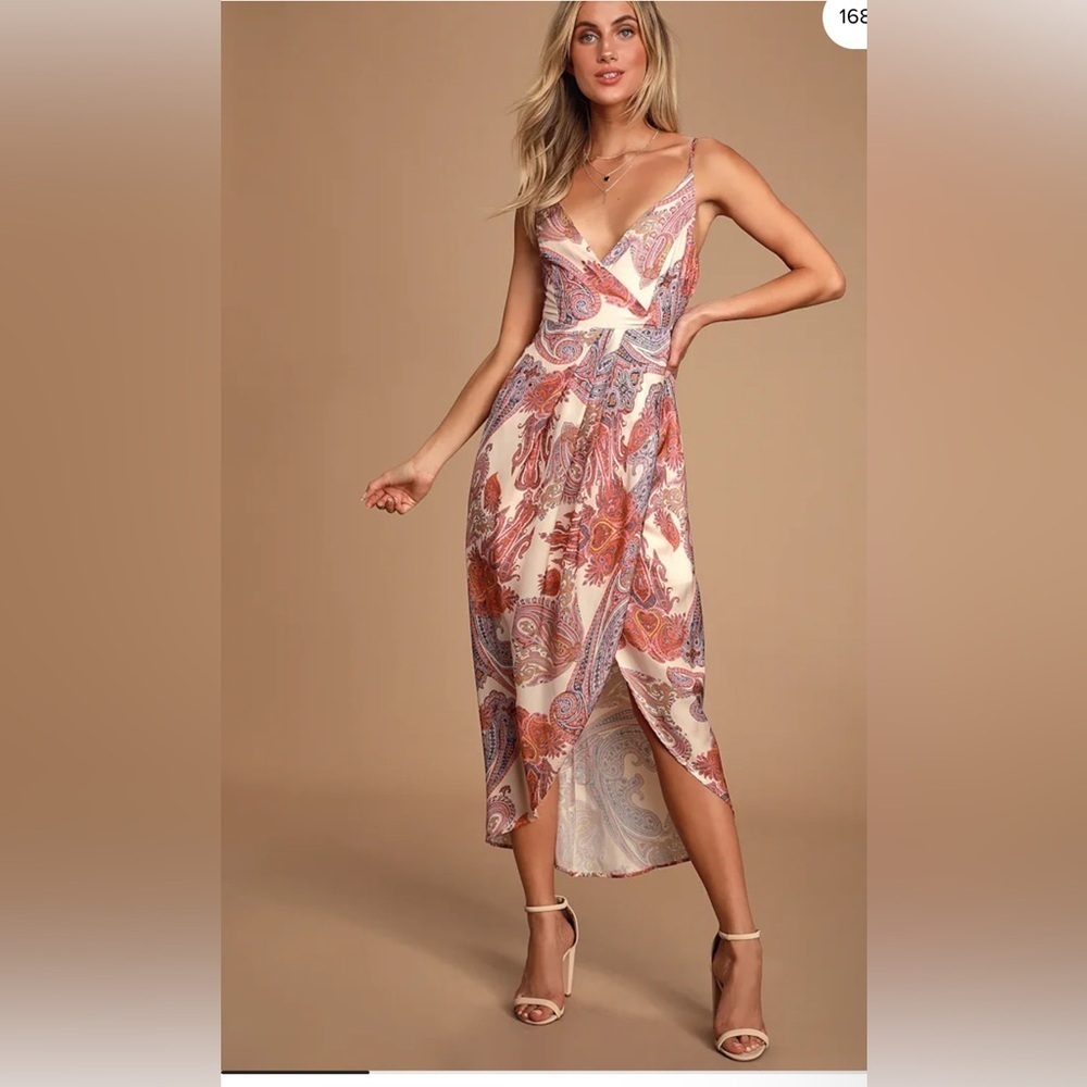 Lulus Special Occasion Janey Blush Paisley Print Surplice Midi Dress Size XS